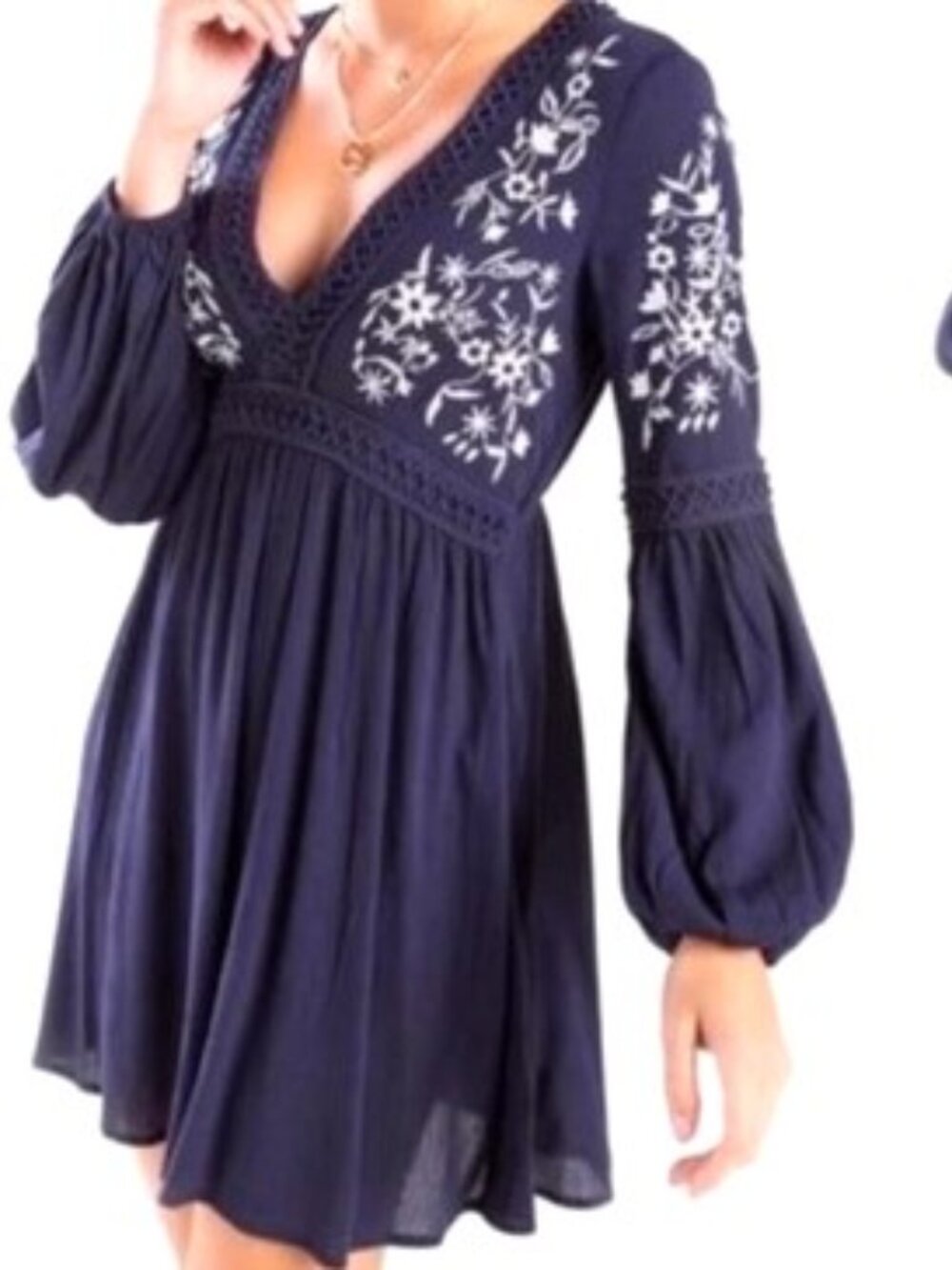Blue Rain Embroidered Gauze Boho Dress Size XXS